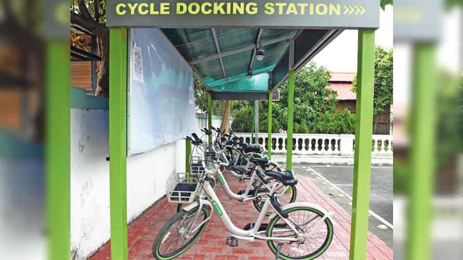 CCTV cameras installed at a cycle docking station in  New Town. 