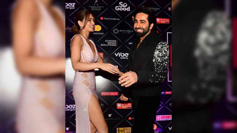 Kriti Sanon was a slayer in her pastel pink gown with the hottie in black Ayushmann Khurrana
