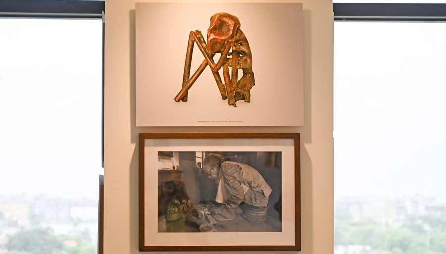 Somnath Hore's sculptures are displayed through digital prints. Some photographs of Hore working in the studio are also part of the exhibition. 