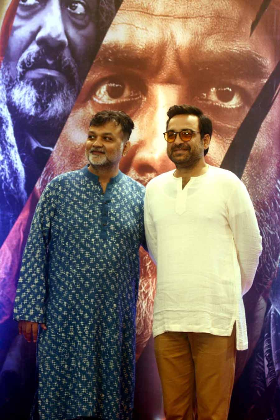(From left) Film director Srijit Mukherji and actor Pankaj Tripathi at a promotional event in the city for their upcoming film ‘Sherdil: The Pilibhit Saga’ on Monday