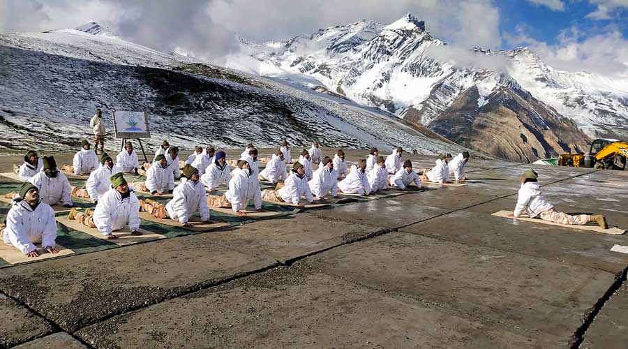 ITBP Himveers participate in a yoga session at an altitude of 15,000 feet in Uttarakhand 