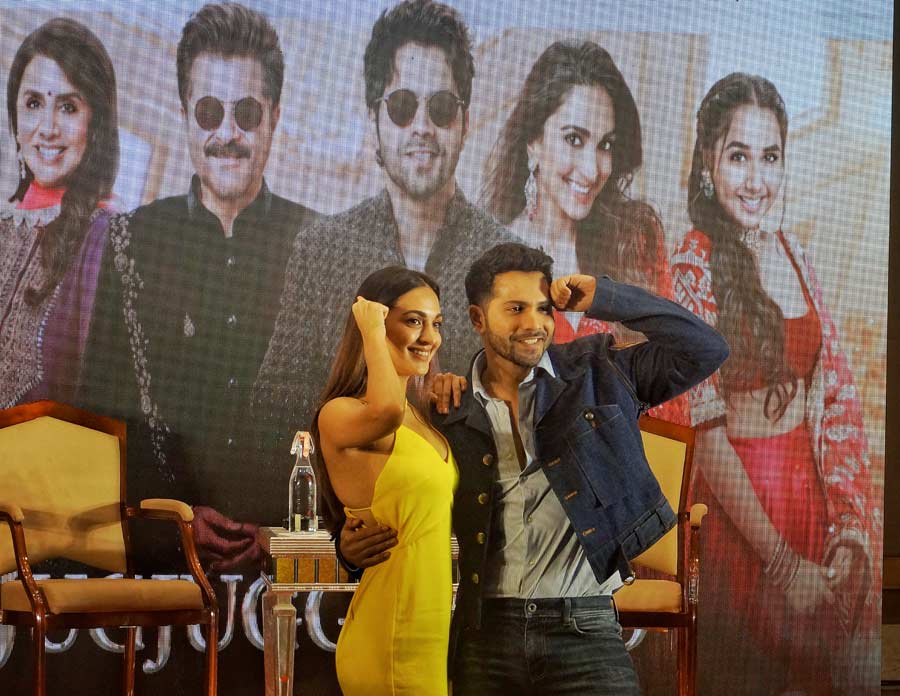 Actress Kiara Advani and actor Varun Dhawan at a promotional event in the city for their film ‘Jugjugg Jeeyo’ on Tuesday.