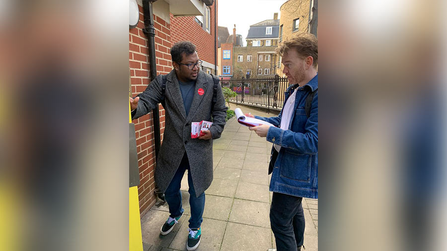 Rohit during canvassing in Newham 