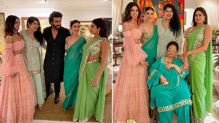 A “Sparkly, shimmery, blurry, happy, comfy” fam-jam, and we love the cousin squad (although some are missing in the frame).