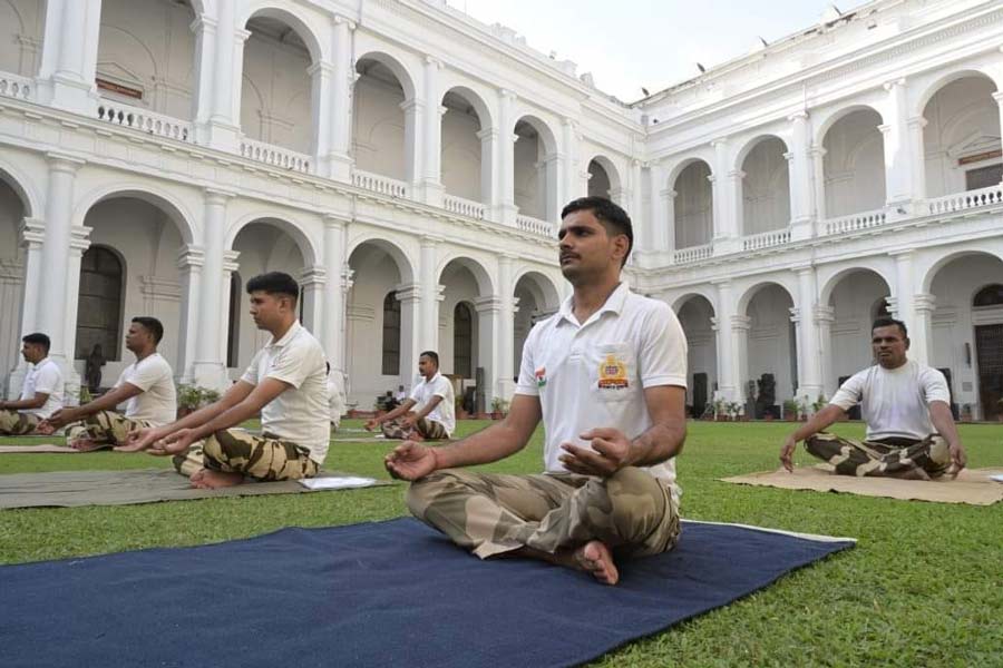 Indian Museum in association with the National Human Rights Organisation held a morning yoga session to observe International Yoga Day on June 21. Members of Central Industrial Security Force at the museum also participated in the session.  