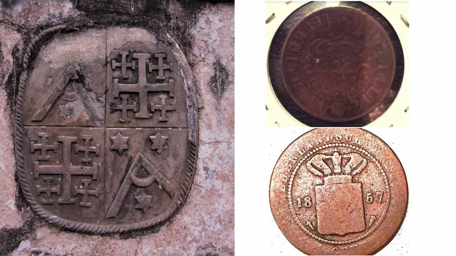 A masonic work with royal Dutch motifs; Dutch East India Company used European currency instead of the rupee. These coins were primarily used in Indonesia, and sometimes used in India too