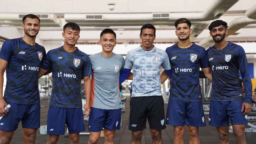 Captain Sunil Chhetri (third from left) with some other members of the Indian contingent