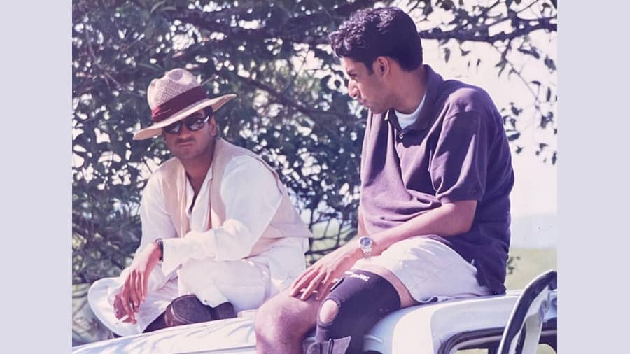 From the sets of ‘Major Saab’. Ajay Devgan and Abhishek Bacchan’s “first job as a production boy in 1997”.