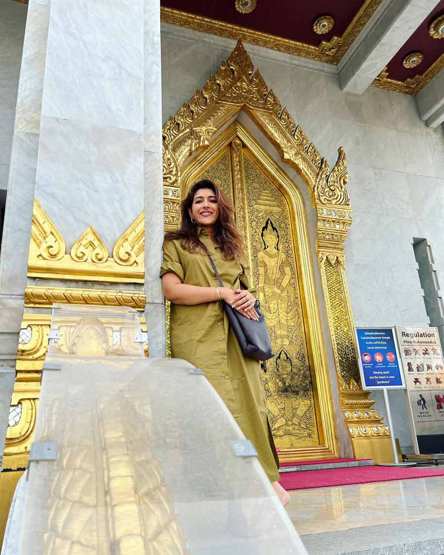 Danseuse and actor Sreenanda Shankar at the Golden Buddha temple in Bangkok, Thailand.