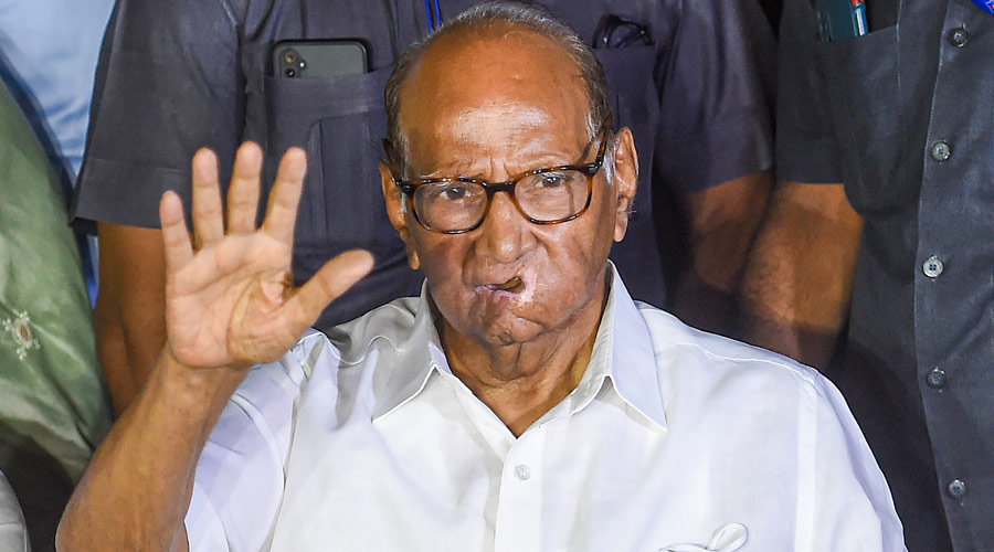 Nationalist Congress Party (NCP) chief Sharad Pawar addresses the media after a party meeting at Yashwantrao Chavan Centre in Mumbai
