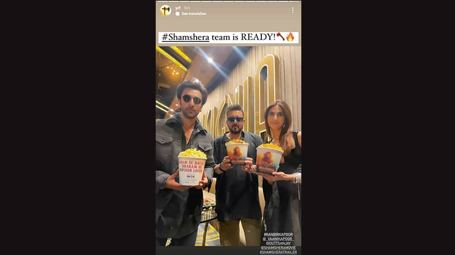Ranbir Kapoor, Sanjay Dutt and Vaani Kapoor at the Shamshera trailer launch
