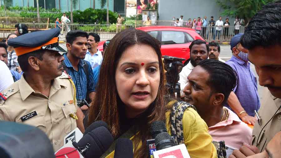 Shiv Sena MP Priyanka Chaturvedi interacts with media