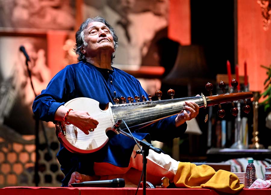 Ustad Amjad Ali Khan during a concert at the Science City auditorium on the occasion of World Music Day on Tuesday, June 21.