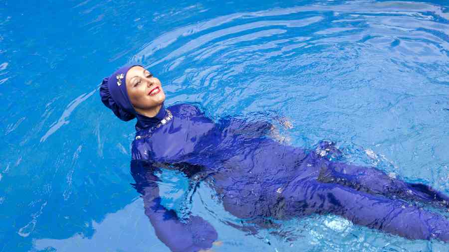 Burkini covers the whole body except the face, the hands and the feet.