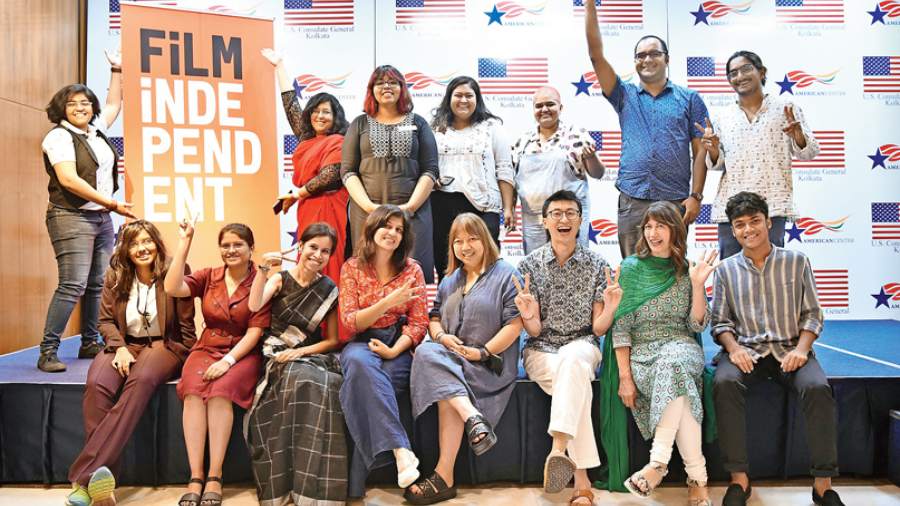 The film-makers pose with the participants of the documentary workshop at the US consulate 