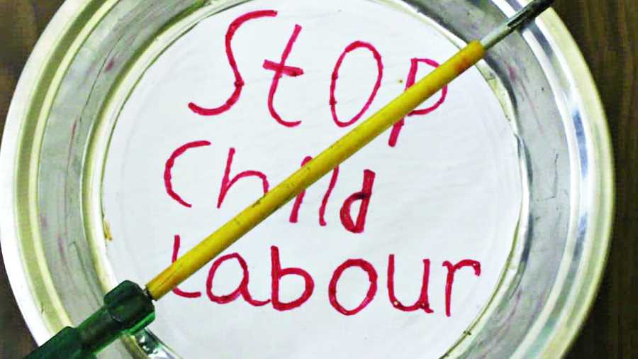 A banner held by the kids during the rally against child labour