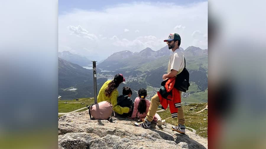 Shahid Kapoor: The ‘Jersey’ actor posted a photo of him with wife Mira and their two little munchkins in the mountains, with the caption: “The heart is always full when you are with the ones who matter most”. 