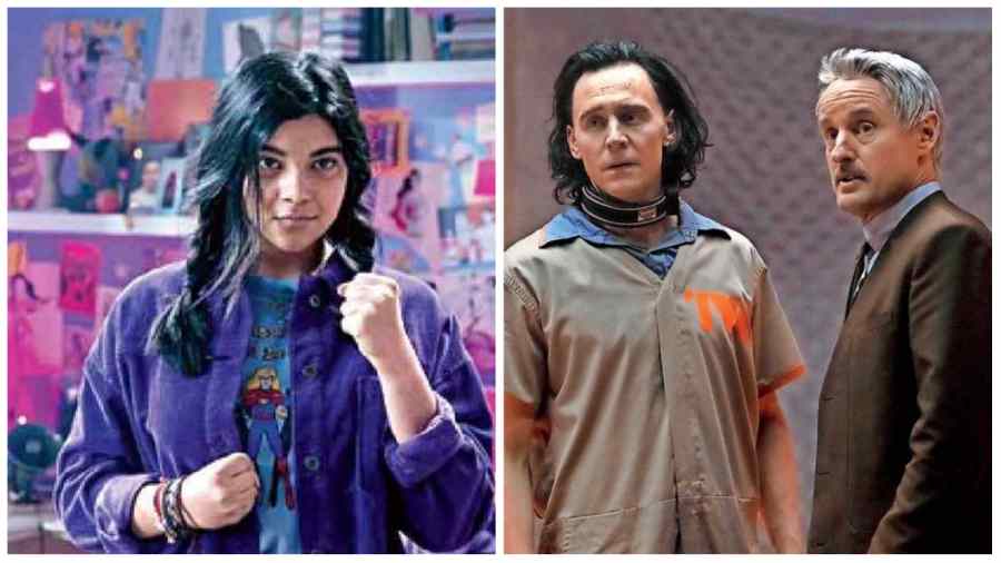 Iman Vellani in Ms Marvel (left) and Tom Hiddleston in Loki (right)