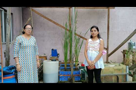 Professor Saswati Chakraborty (L) and research scholar Shweta Singh with their constructed wasteland model.