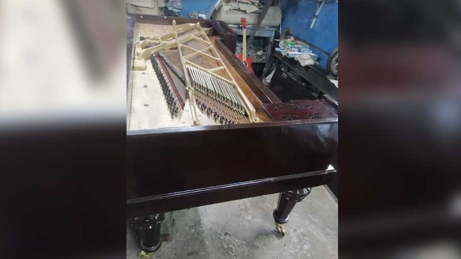 The piano during the refurbishing process