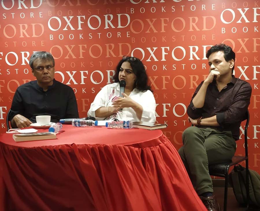 (From left) Authors Amit Chaudhuri, Baisali Chatterjee Dutt and Saikat Majumdar in a discussion titled ‘The Many Lives of Literature: Theory, Practice, Performance, Pedagogy’ on Wednesday.