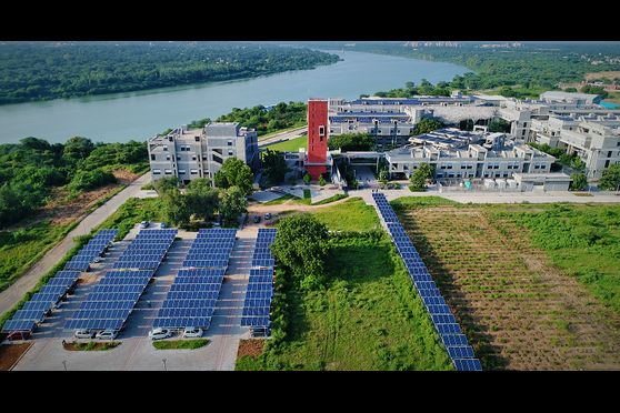 Solar car-port and solar walkways inside IIT Gandhinagar campus on the bank of river Sabarmati. 