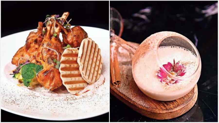 (L-R) Turkish Spiced Lamb Chops is a delicious and wholesome dish with smokey notes and tastes of a fine mix of Turkish spices. It is served with pita bread; Tastes as good as it looks, Caribbean is a spiced rum-based cocktail with daab malai.