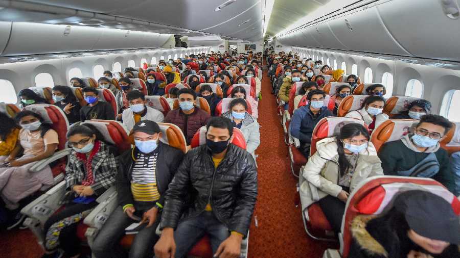 Indian nationals evacuated from war-torn Ukraine, on board a special Air India flight 