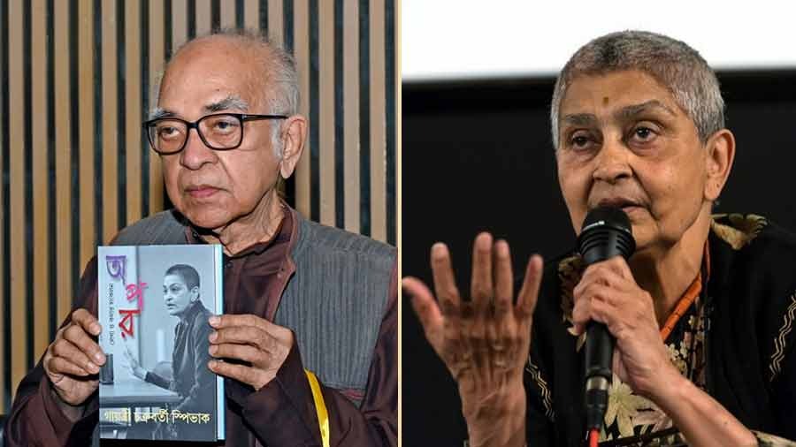 Samik Bandyopadhyay released Gayatri Chakravorty Spivak’s essay collection, ‘Apar: Lekha O Kathar Sankalan’. Spivak was present virtually at the launch 