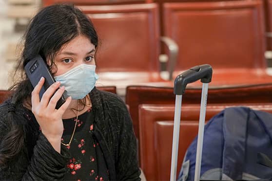 An Indian student arrives at the Mumbai airport from Ukraine on March 1 by an ‘Operation Ganga’ flight which took off from Romania’s Bucharest.