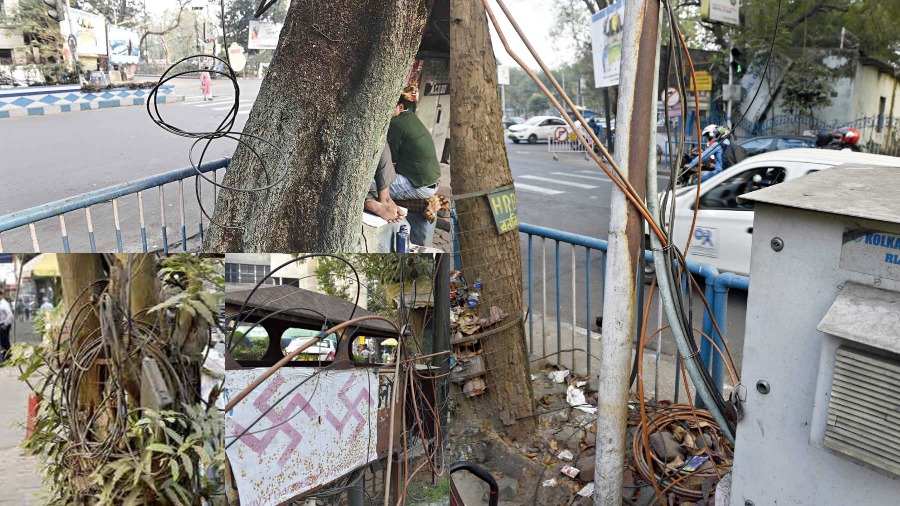 Cables on Sarat Bose Road on Friday that were supposed to have been removed or pulled up.