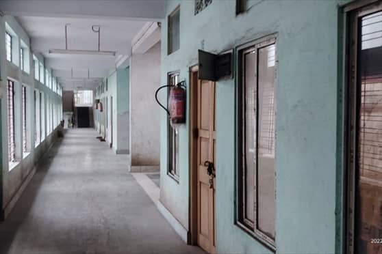 Empty corridors of Calcutta University hostel.