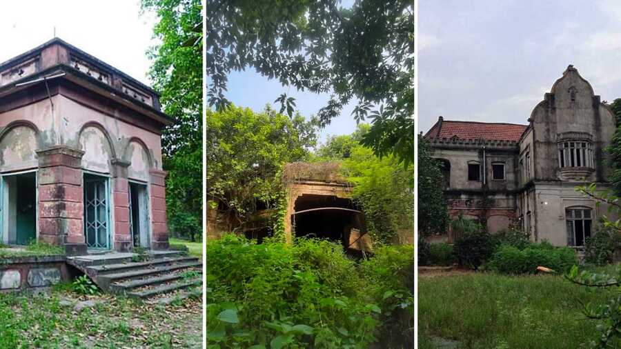 (L-R) The unrestored mansion of Abanindranath Tagore, the ruins of a Bata factory-residence and the Konnagar House along the Hooghly’s bank in Konnnagar