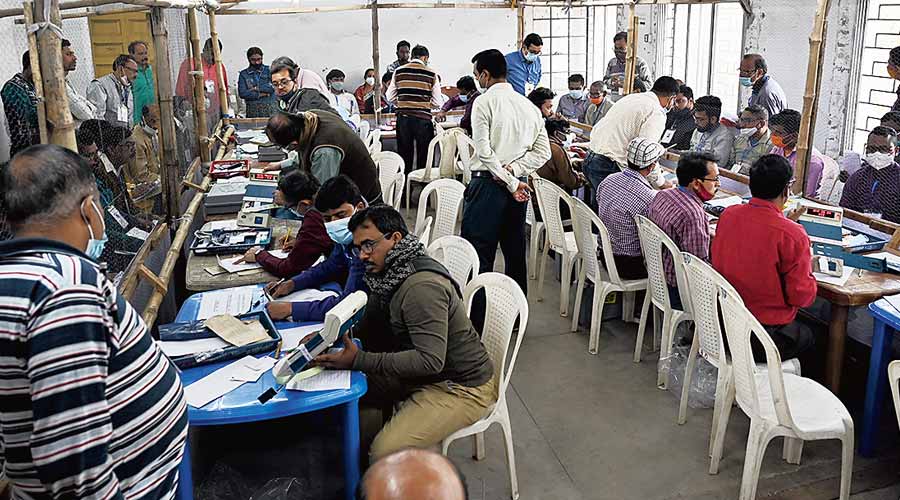 A counting centre in Burdwan on Wednesday. 