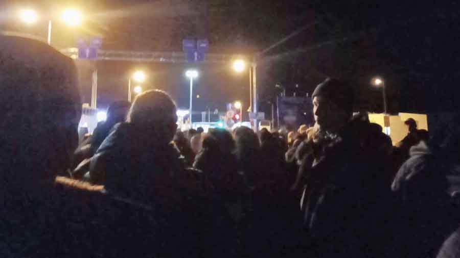 Picture sent by Joydeep Dutta shows people fleeing Ukraine wait at the Poland border for immigration clearance the same night