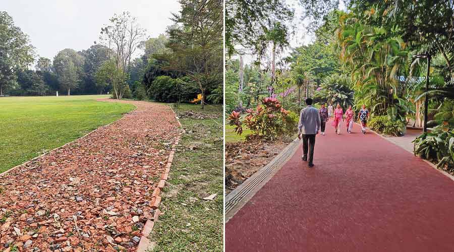 The rubberised track for morning walkers and (below) the joggers’ track at the Agri-Horticultural Society of India