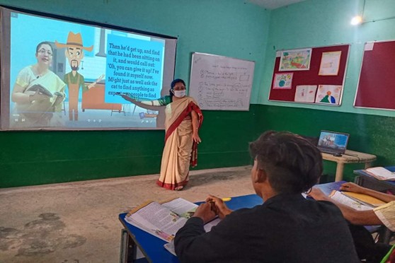 Shweta Sharma in her classroom at Vivekanand Middle School in Deoghar district.