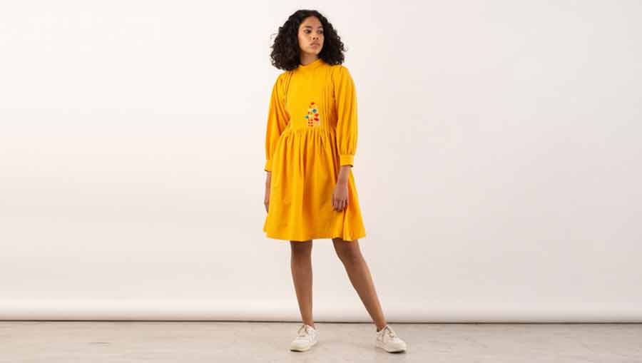 The yellow seaweed dress at Aab, which Shreya cites as one of her favourites