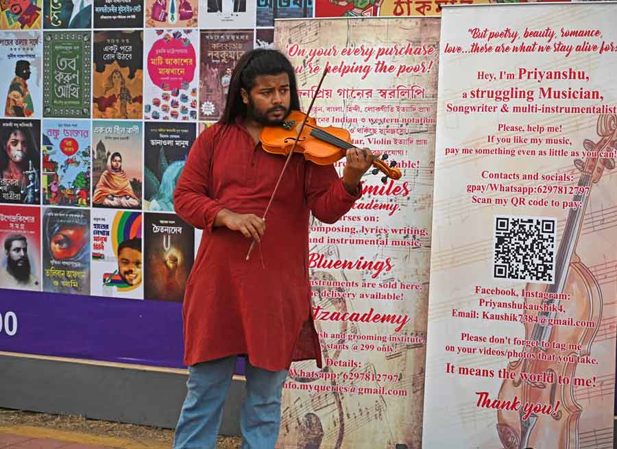 MELODY: A musician showcases his talent at the violin at the 45th International Kolkata Book Fair on Wednesday, March 2