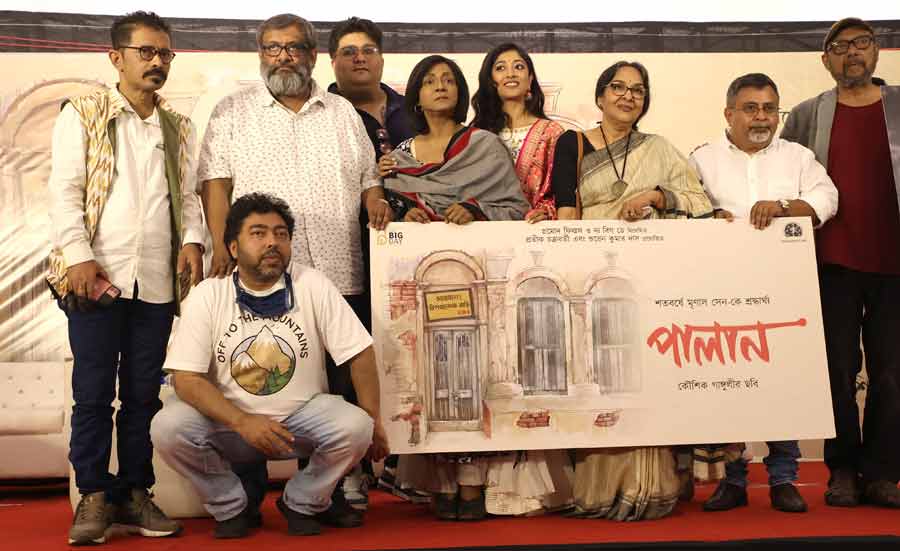 TRIBUTE: Cast and crew of Kaushik Ganguly’s next movie ‘Palan’ at a press meet on Thursday, March 3. ‘Palan’ will be a tribute to the maverick film maker Mrinal Sen, on his birth centenary, next year