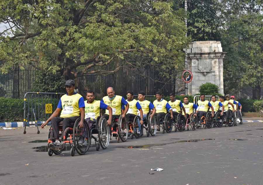 GET, SET, GO!: Participants at a 5km race for the disabled, organised by the Institute of Neurosciences Kolkata, near Victoria Memorial on Sunday, February 27