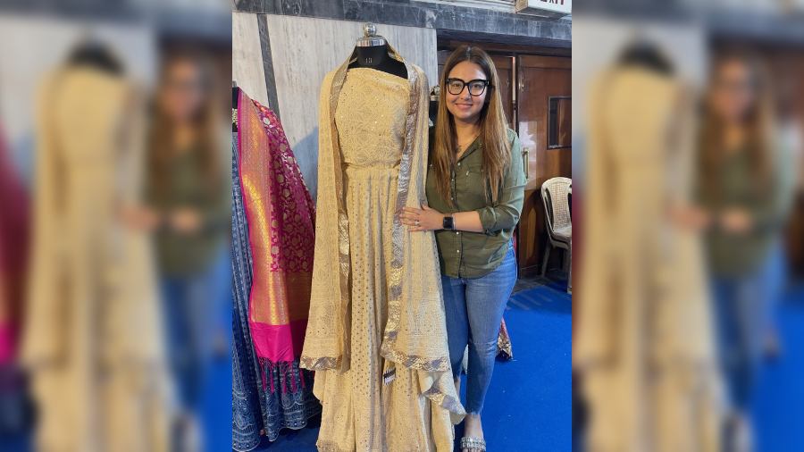 Owner Zaara Khan displaying her Chikankari collection.
