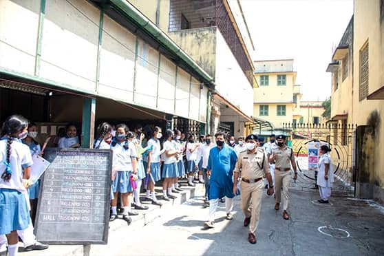 Kolkata Police commissioner Vineet Kumar Goyal visited several examination centres to ensure all protocols were in place. The commissioner asked guardians and students to dial 100 in case of any problem.