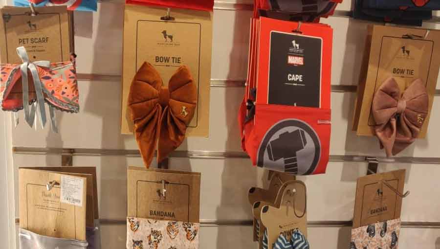 Our fur babies need to keep with the trends, too! We spotted some adorable bow ties, capes, pet scarves and bandanas