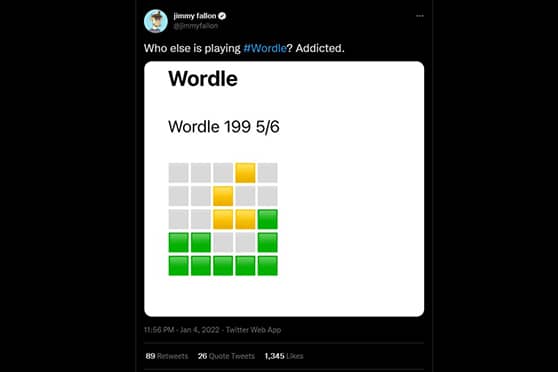 Jimmy Fallon of Tonight Show tweeted about Wordle. 
