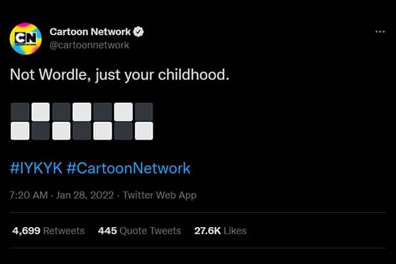 Cartoon Network’s tweet on Wordle.