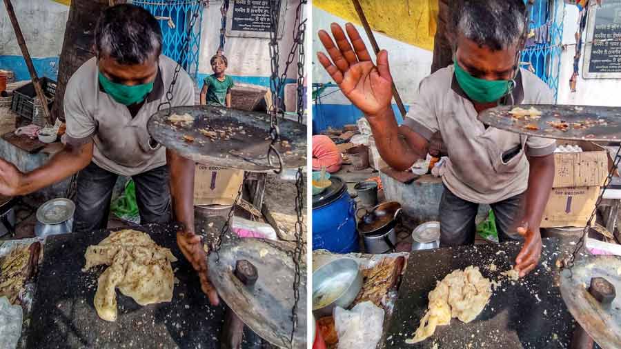 The 'petai porota' gets its name from the beating or 'petai' of the fried paratha before it is served