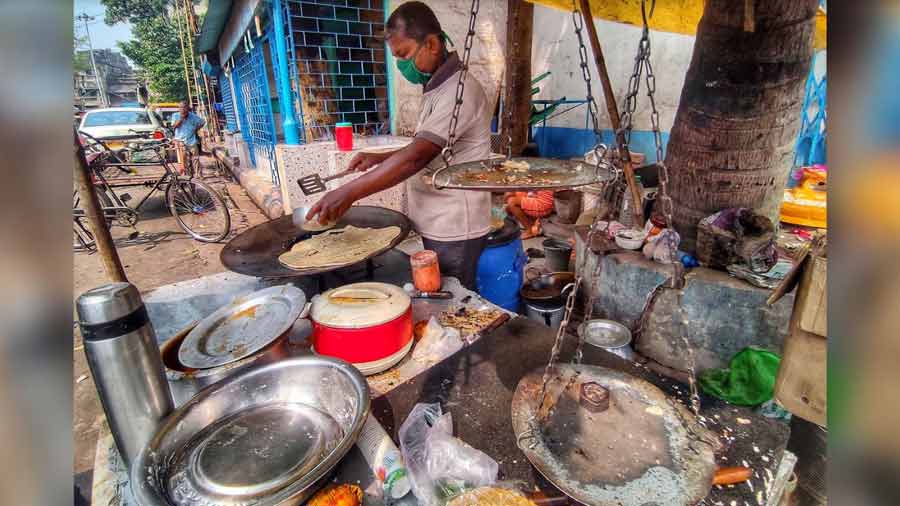 Robi Das has been selling 'petai porota' from his stall at Bagbazar for 10 years