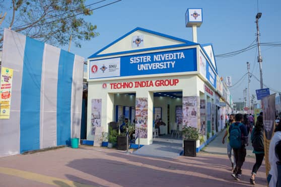 A stall by students of Sister Nivedita University, Techno India Group. Not only can visitors get to know about the courses and infrastructure, but students could also be seen documenting the fair, editing visuals and speaking to visitors.  