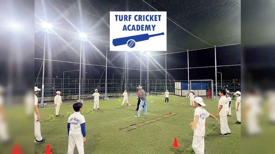 Children train at the Turf Cricket Academy atop AMP Vaisaakkhi mall.
